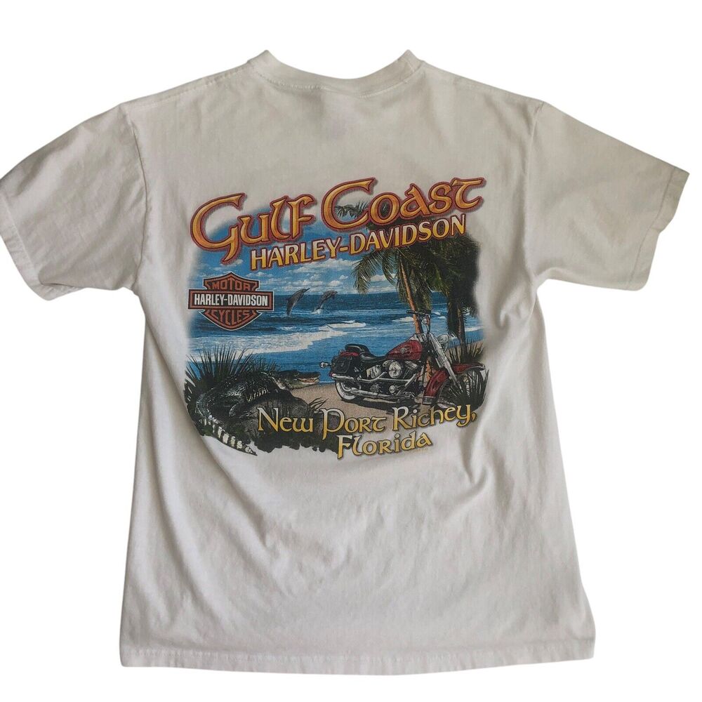 Harley Davidson Mens Gulf Coast NewPort Richey Shirt Medium Made USA Beefy Hanes